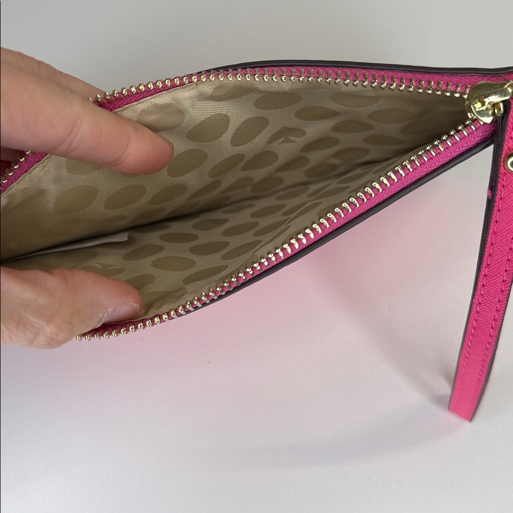 Kate spade hot pink gold crossgrain Leather wristlet wallet large - Picture 7 of 9
